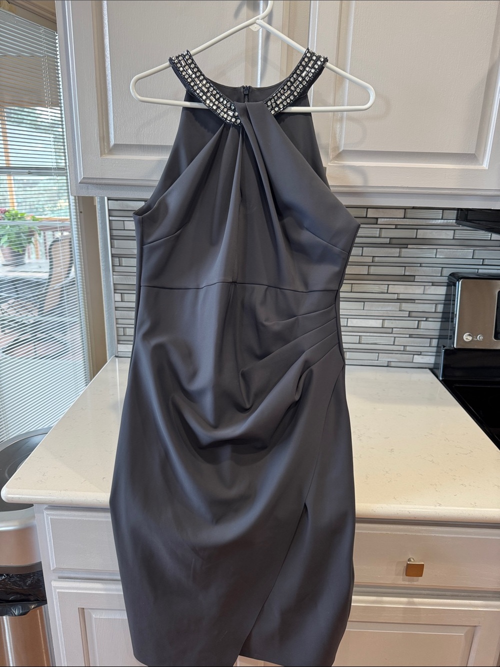Alex Evenings halter Dress with Beaded Halter Navy Blue